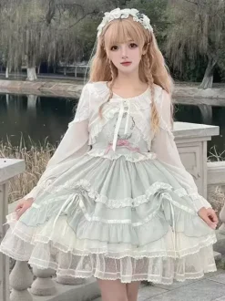 Sweet Ecru White Long Sleeves Ruffles