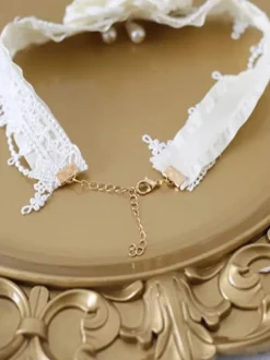 Sweet Lolita Accessories Ecru White Pearls Rose Choker Miscellaneous