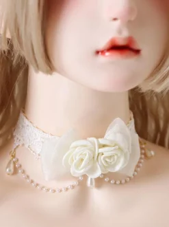Sweet Lolita Accessories Ecru White Pearls Rose Choker Miscellaneous