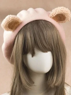 Sweet Lolita Beret Cute Bear Ear Wool Lolita Hat