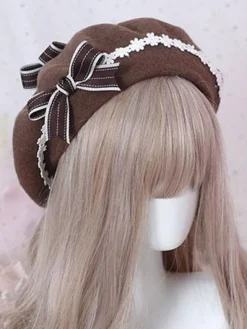 Sweet Lolita Beret Daisy Floral Bow Wool Lolita Hat