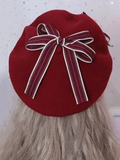 Sweet Lolita Beret Daisy Floral Bow Wool Lolita Hat