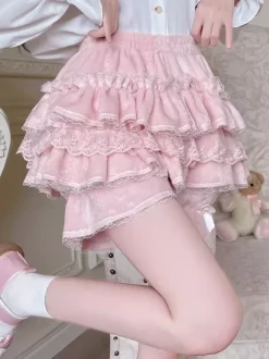 Sweet Lolita Bloomers Ruffles Lace Loose Pink Lolita Shorts