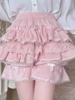 Sweet Lolita Bloomers Ruffles Lace Loose Pink Lolita Shorts