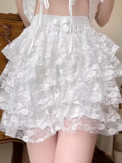 Sweet Lolita Bloomers Tiered Ruffles Lace Loose White Lolita Pant