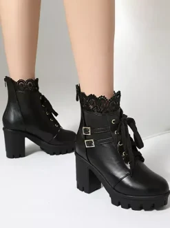 Sweet Lolita Boots PU Leather Bows Round Toe Pink Lolita Shoes