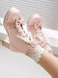 Sweet Lolita Boots White Round Toe PU Leather Lolita Footwear