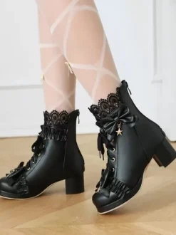 Sweet Lolita Boots White Round Toe PU Leather Lolita Footwear
