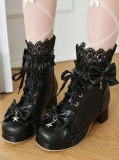 Sweet Lolita Boots White Round Toe PU Leather Lolita Footwear