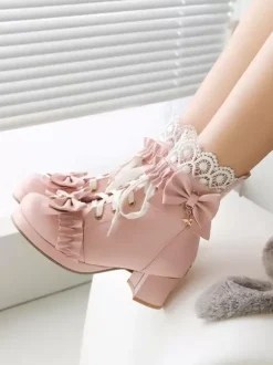 Sweet Lolita Boots White Round Toe PU Leather Lolita Footwear
