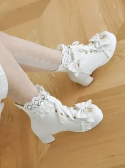 Sweet Lolita Boots White Round Toe PU Leather Lolita Footwear
