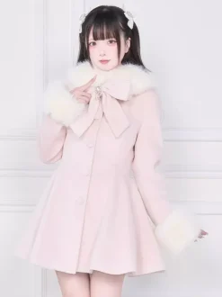Sweet Lolita Coats Pink Black Bows Overcoat Long Sleeve Fall Lolita Coat