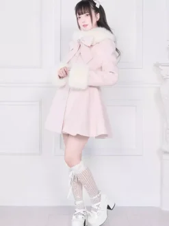 Sweet Lolita Coats Pink Black Bows Overcoat Long Sleeve Fall Lolita Coat