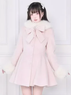 Sweet Lolita Coats Pink Black Bows Overcoat Long Sleeve Fall Lolita Coat