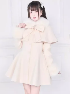 Sweet Lolita Coats Pink Black Bows Overcoat Long Sleeve Fall Lolita Coat