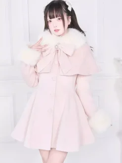 Sweet Lolita Coats Pink Black Bows Overcoat Long Sleeve Fall Lolita Coat
