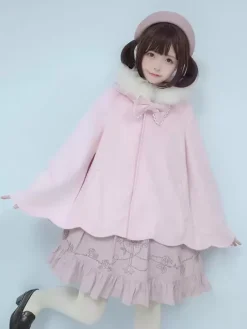 Sweet Lolita Coats Pink Coat Bows Ruffles Overcoat Polyester Fall Lolita Outwears
