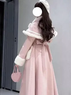 Sweet Lolita Coats Pink White Bows Cloak Overcoat Winter Lolita Coat