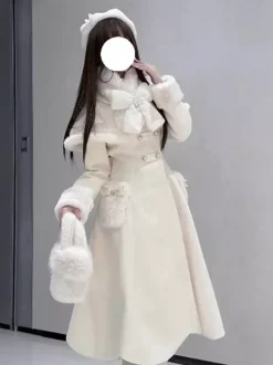 Sweet Lolita Coats Pink White Bows Cloak Overcoat Winter Lolita Coat