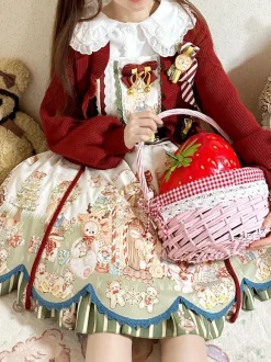 Sweet Lolita Coats Red Christmas Coat Ruffles Knit Overcoat Cotton Blend Winter Lolita Outwears