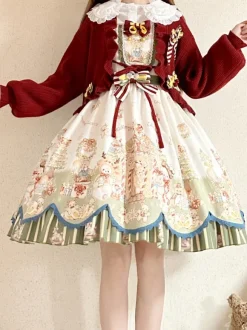Sweet Lolita Coats Red Christmas Coat Ruffles Knit Overcoat Cotton Blend Winter Lolita Outwears