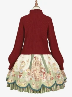 Sweet Lolita Coats Red Christmas Coat Ruffles Knit Overcoat Cotton Blend Winter Lolita Outwears