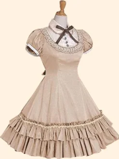 Sweet Lolita Dress OP Burgundy Stand Collar Short Sleeve Lolita One Piece Dress