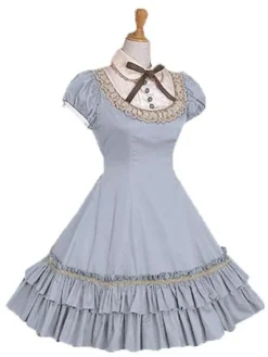 Sweet Lolita Dress OP Burgundy Stand Collar Short Sleeve Lolita One Piece Dress