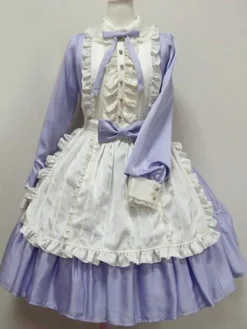 Sweet Lolita Dress OP Ocean Blue Turndown Collar Long Sleeve Lolita One Piece Dress