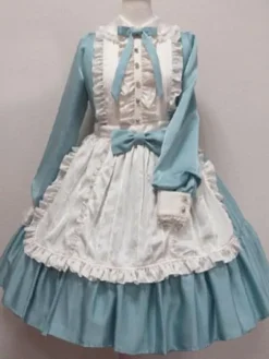 Sweet Lolita Dress OP Ocean Blue Turndown Collar Long Sleeve Lolita One Piece Dress