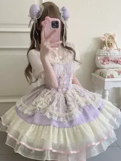 Sweet Lolita Dress OP Pleated Sleeveless Polyester Sweet Pink Hime Lolita Dress
