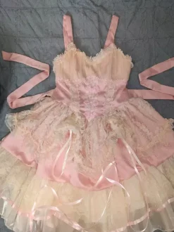 Sweet Lolita Dress OP Pleated Sleeveless Polyester Sweet Pink Hime Lolita Dress
