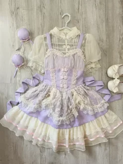 Sweet Lolita Dress OP Pleated Sleeveless Polyester Sweet Pink Hime Lolita Dress