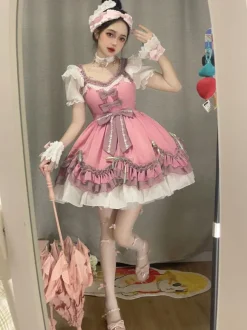 Sweet Lolita Dress Polyester Short Sleeves Dress