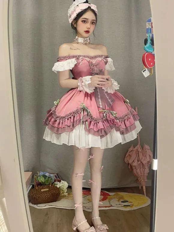 Sweet Lolita Dress Polyester Short Sleeves Dress