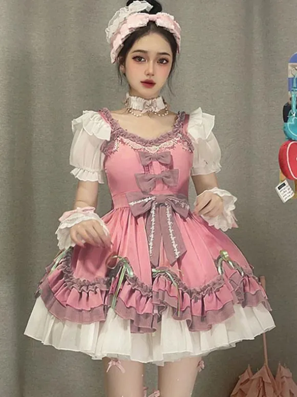 Sweet Lolita Dress Polyester Short Sleeves Dress
