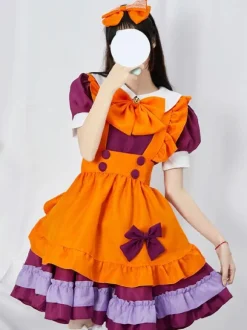 Sweet Lolita Dress Polyester Short Sleeves Ruffles Maid Outfit Dress