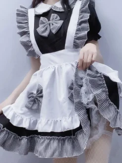 Sweet Lolita Dress Polyester Short Sleeves Ruffles Maid Outfit Dress