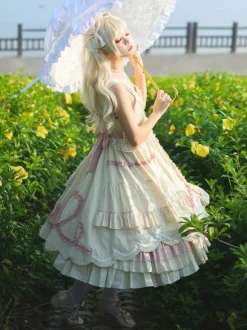 Sweet Lolita Dress Polyester Sleeveless Ruffles Jumper Dress