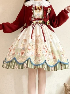 Sweet Lolita Dress Polyester Sleeveless Bows Sweet Christmas Lolita Dress