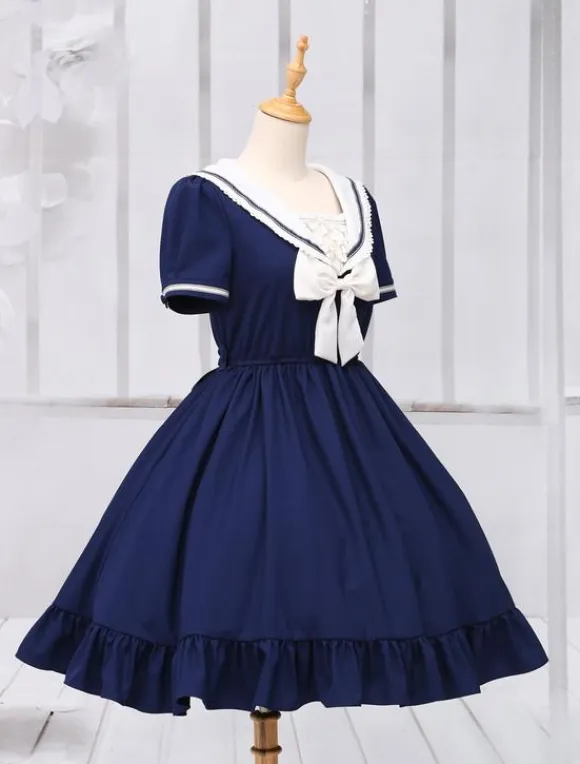 Sweet Lolita Dress Sailor Style Girl Asibuto Penta OP Lolita One Piece Dress