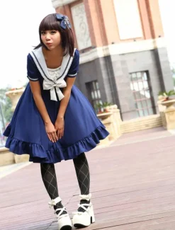 Sweet Lolita Dress Sailor Style Girl Asibuto Penta OP Lolita One Piece Dress