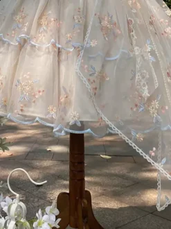 Sweet Lolita Dress Sleeveless Flowers Embroidered Lace Bows Ruffles long Princess Dress