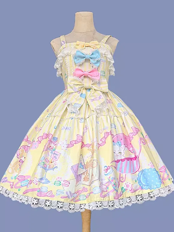 Sweet Lolita Dress Sleeveless Bows Jumper Sweet Fairytale Yellow Dress