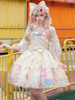 Sweet Lolita Dress Sleeveless Bows Jumper Sweet Fairytale Yellow Dress