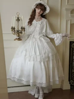 Sweet Lolita Dress White Polyester Long Sleeves Wedding Hime Lolita Dress