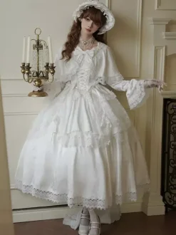 Sweet Lolita Dress White Polyester Long Sleeves Wedding Hime Lolita Dress