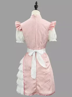 Sweet Lolita Dresses Jacquard Short Sleeves Lace Pink Lolita Dress