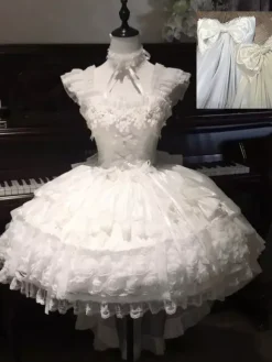 Sweet Lolita Dresses Polyester Sleeveless Lace Up Multi Ruffles Champagne Lolita Dress