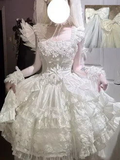 Sweet Lolita Dresses Polyester Sleeveless Lace Up Multi Ruffles Champagne Lolita Dress